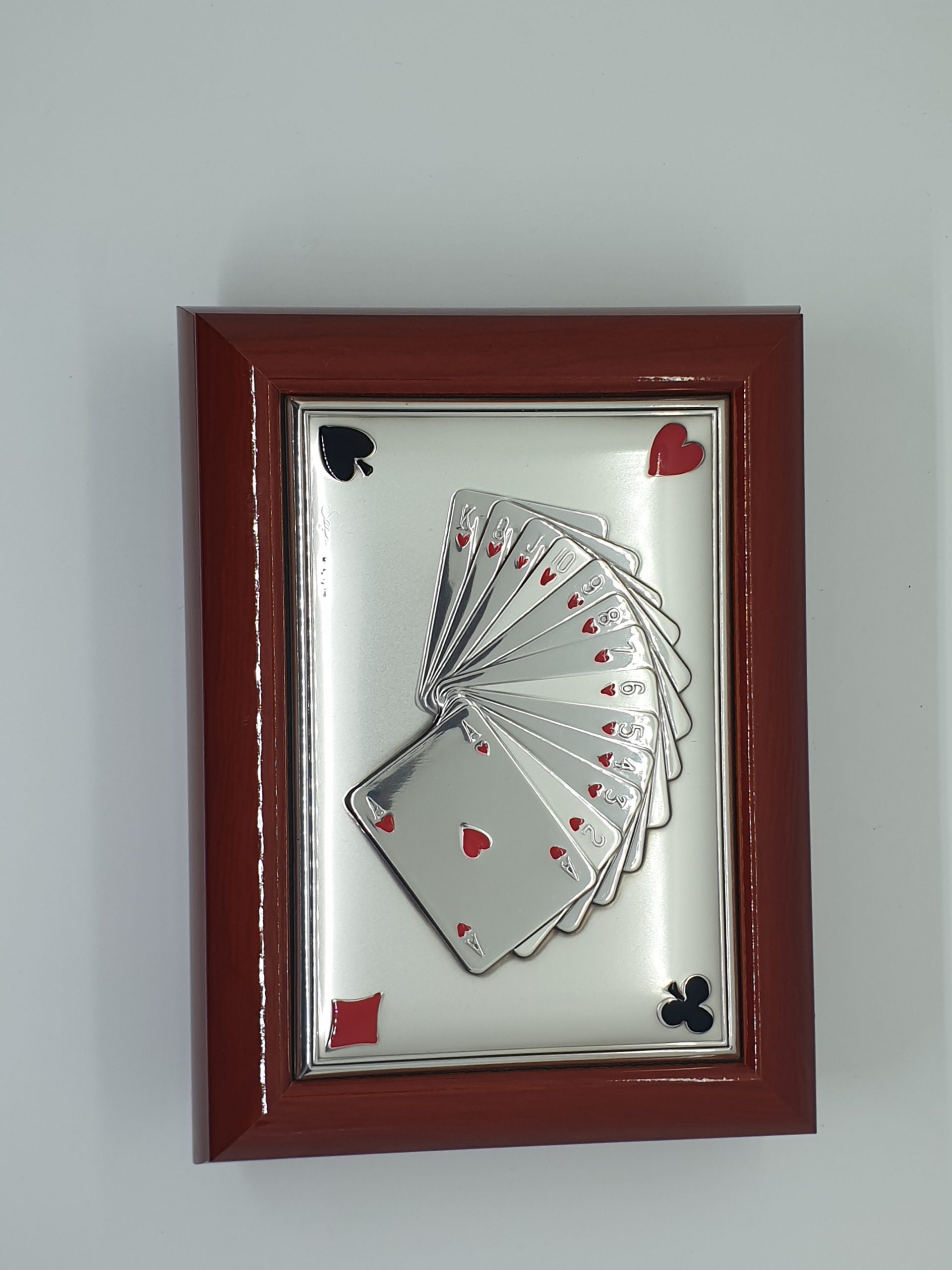 Scatola Box Cofanetto In Legno E Argento 925° Con Carte Da Poker E