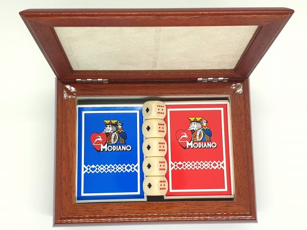 Scatola Box Cofanetto In Legno E Argento 925° Con Carte Da Poker E Dadi